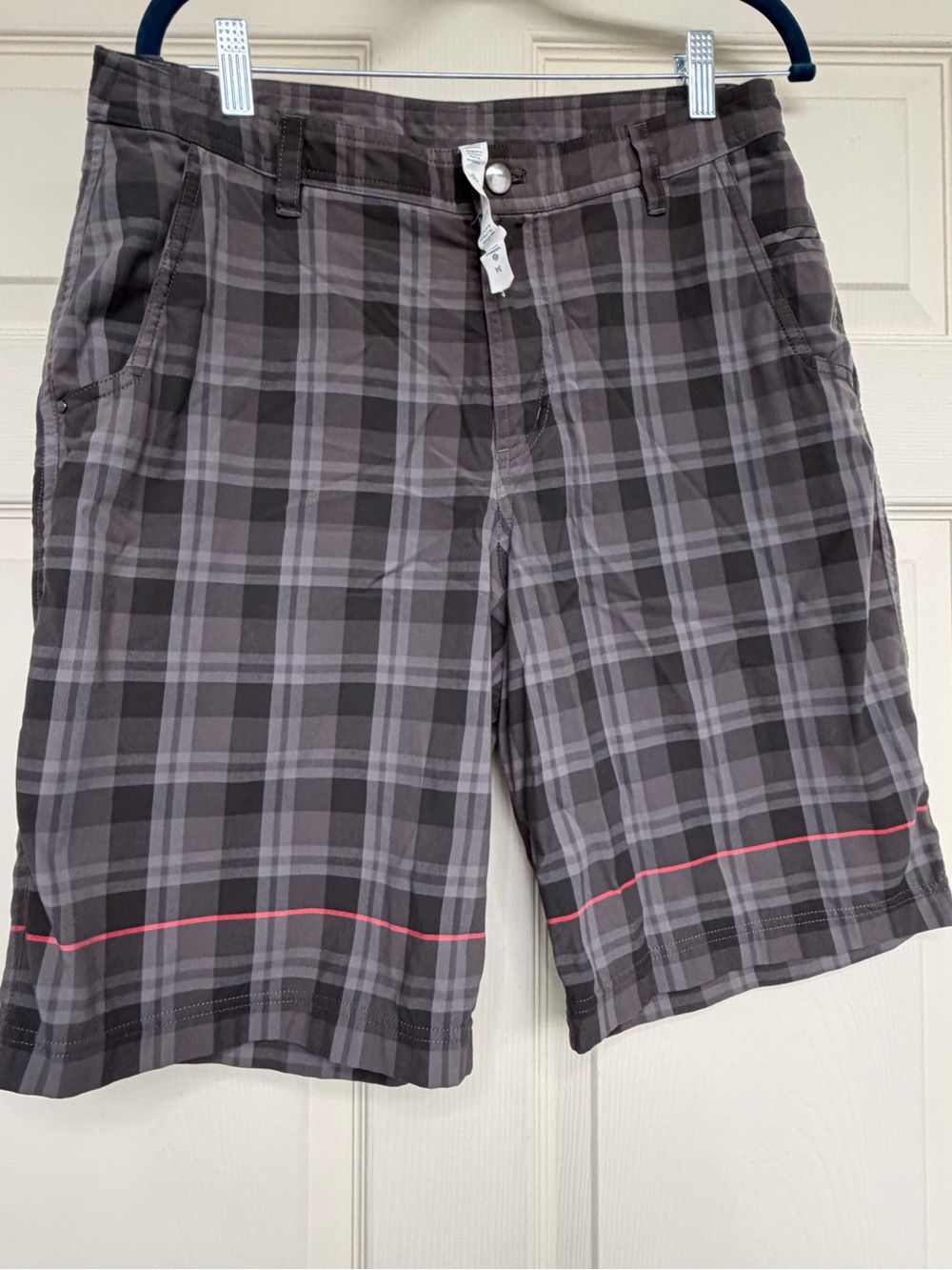 Lulu Gray Plaid Shorts with Pink Accent